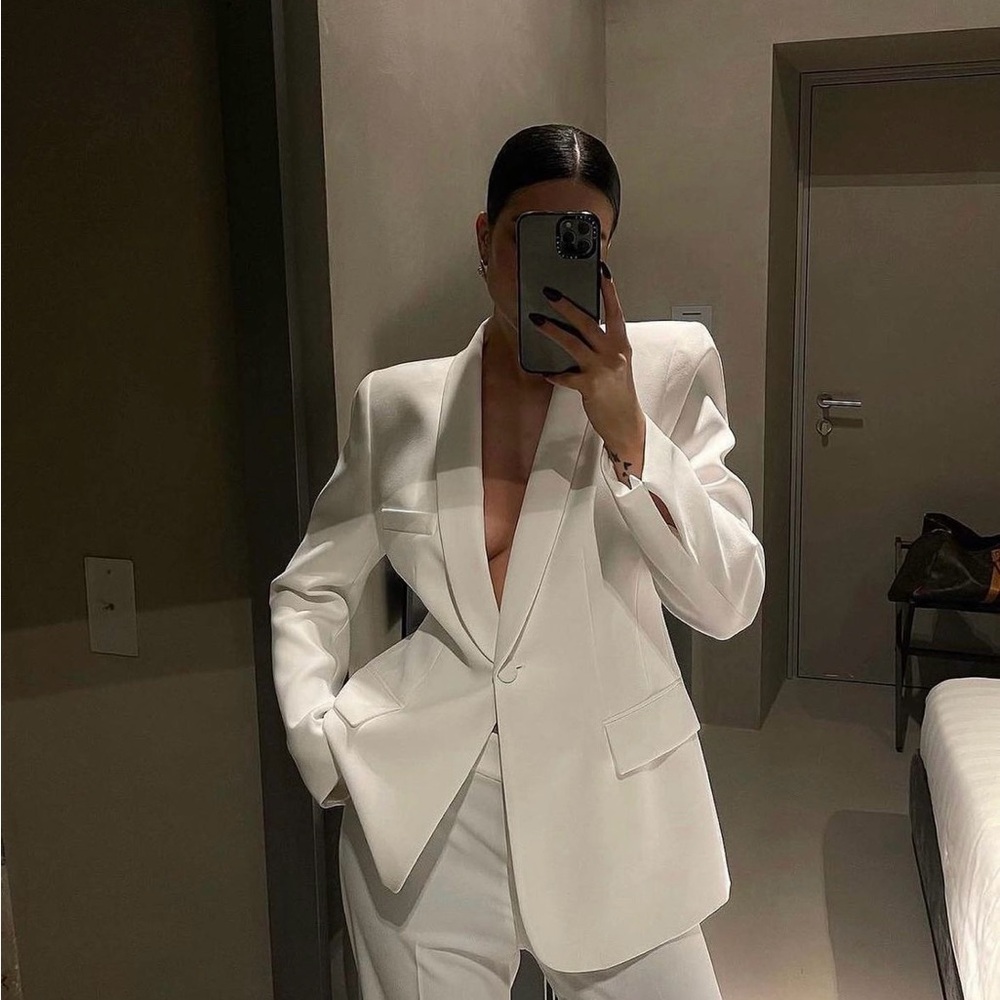 Zara blazer white waisted tailored tuxado suit jacket